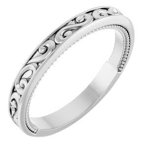 14K White Gold Round All Sizes Polished Vintage-Inspired Matching Band
