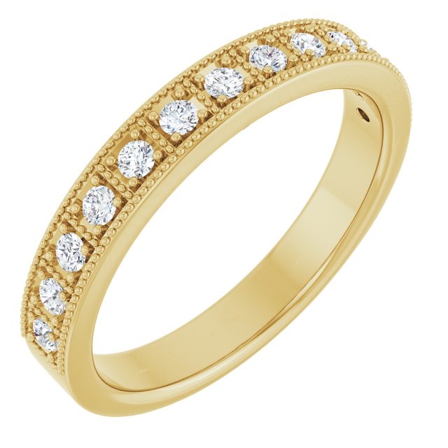 14K Yellow Gold Round 1.7 Mm Polished 1/4 Ctw Natural Diamond Milgrain Anniversary Band, Size 7