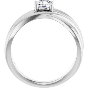 14K White Gold Round 5.2 Mm Polished 1/2 Ct Natural Diamond Criss-Cross Ring Size 7