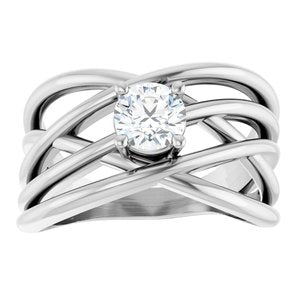 14K White Gold Round 5.2 Mm Polished 1/2 Ct Natural Diamond Criss-Cross Ring Size 7