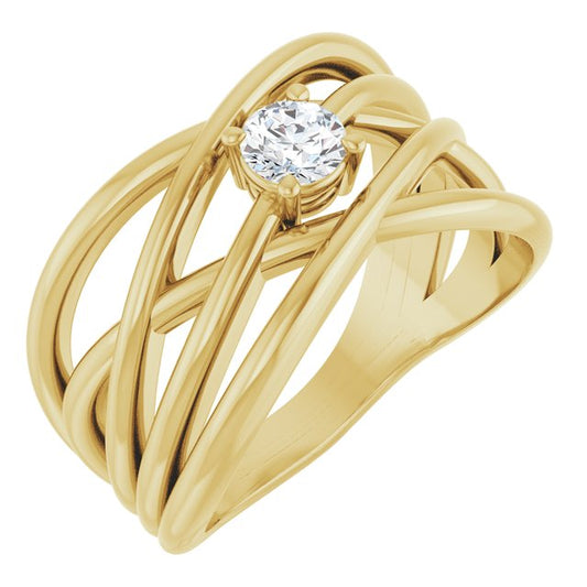 14K Yellow Or Rose Gold Round 4.1 Mm Polished 1/4 Ct Natural Diamond Criss-Cross Ring, Size 7