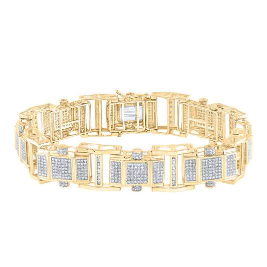 10K Yellow Gold Mens Round Diamond Big Look Link Bracelet 2-3/4 Cttw