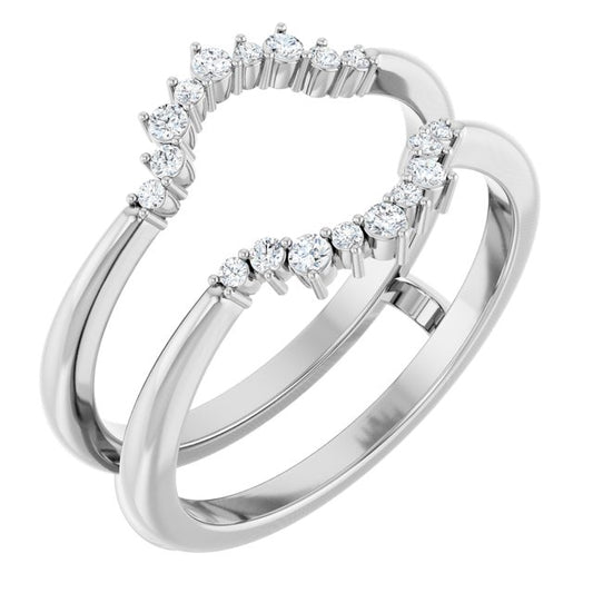 14K White Or Yellow Gold Round Polished 1/6 Ctw Natural Diamond Ring Guard, Size 7