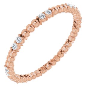 14K Rose Gold Round 1.3 Mm Gh Si2-Si3 1/8 Ctw Natural Diamond Beaded Eternity Band Size 6