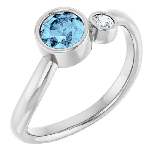 Sterling Silver Round 5 Mm Polished Natural Aquamarine And .06 Ct Natural Diamond Ring, Size 7