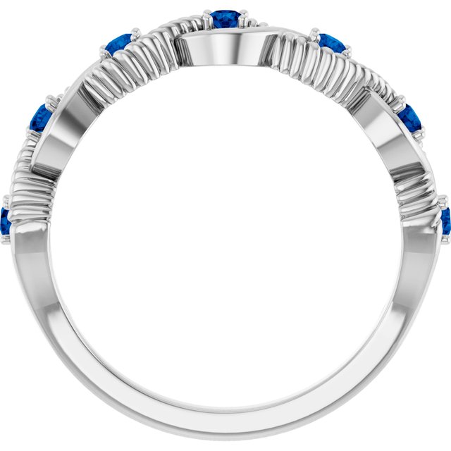 14K White Gold Round 2 Mm Polished Natural Blue Sapphire Stackable Ring, Size 7