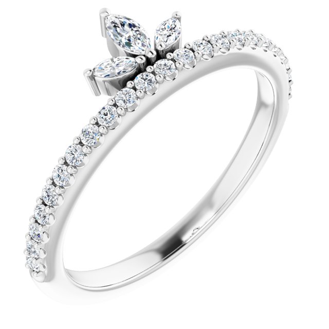 14K White Or Yellow Gold Marquise 4 X 2 Mm Polished 1/3 Ctw Natural Diamond Crown-Inspired Stackable Ring, Size 7