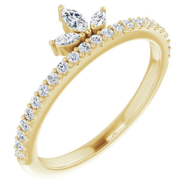 14K White Or Yellow Gold Marquise 4 X 2 Mm Polished 1/3 Ctw Natural Diamond Crown-Inspired Stackable Ring, Size 7