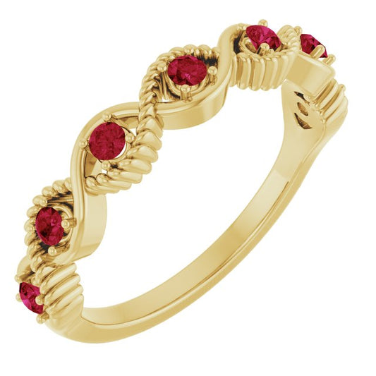 14K Yellow Gold Round 2 Mm Polished Natural Ruby Stackable Ring, Size 7