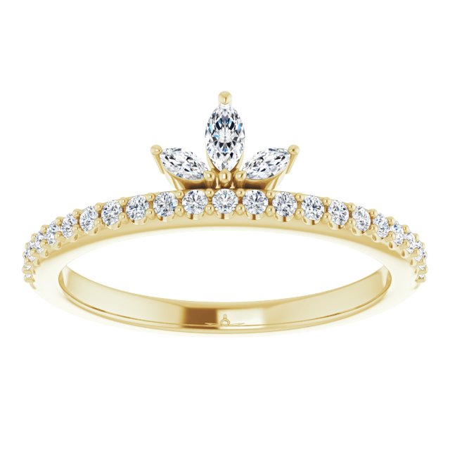 14K White Or Yellow Gold Marquise 4 X 2 Mm Polished 1/3 Ctw Natural Diamond Crown-Inspired Stackable Ring, Size 7