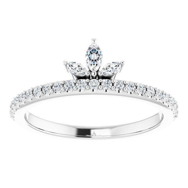 14K White Or Yellow Gold Marquise 4 X 2 Mm Polished 1/3 Ctw Natural Diamond Crown-Inspired Stackable Ring, Size 7