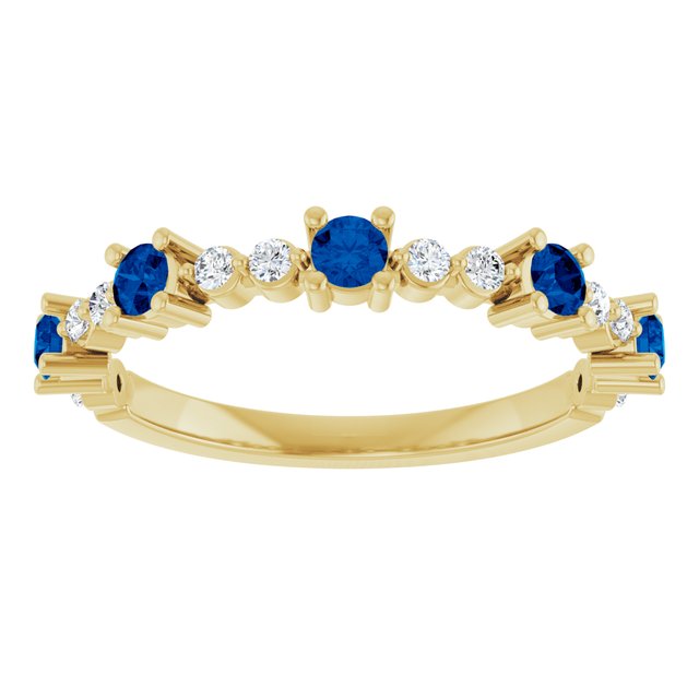 14K Yellow Gold Round 2.5 Mm Polished Lab-Grown Blue Sapphire And 1/6 Ctw Natural Diamond Stackable Ring Size 7