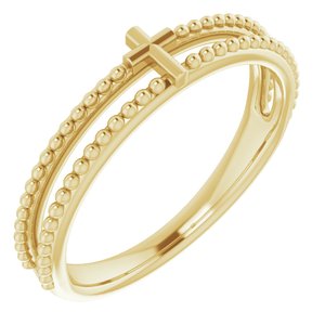 14K Yellow Gold Polished Stackable Milgrain Cross Ring Size 7