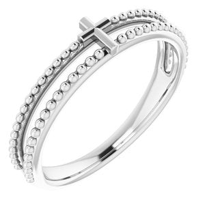 Sterling Silver Polished Stackable Milgrain Cross Ring Size 7