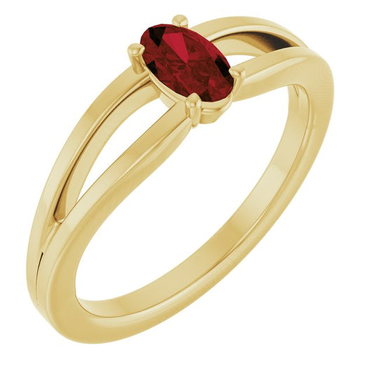 14K Yellow Gold Oval 5 X 3 Mm Polished Natural Mozambique Garnet Youth Ring, Size 3