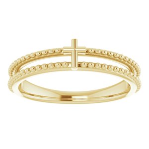 14K Yellow Gold Polished Stackable Milgrain Cross Ring Size 7