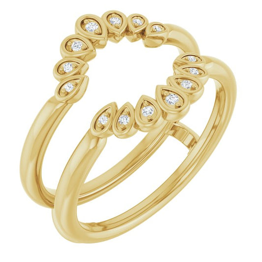14K Yellow Gold Round Polished .04 Ctw Natural Diamond Ring Guard, Size 7