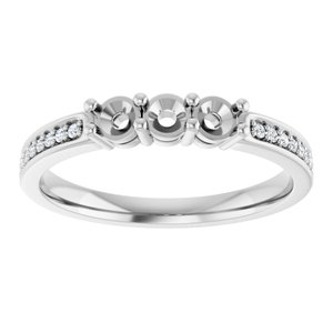 14K White Gold 3-Stone Round 3 Mm Polished .06 Ctw Lab Grown Diamond Semi-Set Family Ring Size 7