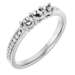 14K White Gold 3-Stone Round 3 Mm Polished .06 Ctw Lab Grown Diamond Semi-Set Family Ring Size 7