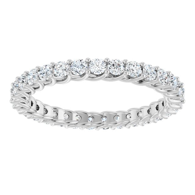 14K White Gold Round 2 Mm Si2-Si3, G-I Polished 9/10 Ctw Lab-Grown Diamond Eternity Band, Size 7