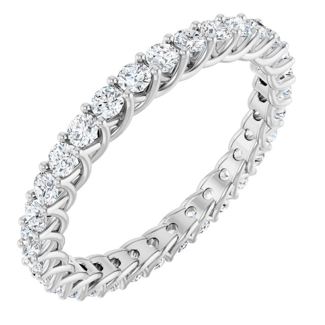 14K White Gold Round 2 Mm Si2-Si3, G-I Polished 9/10 Ctw Lab-Grown Diamond Eternity Band, Size 7