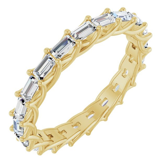 14K Yellow Gold Straight Baguette 3 X 1.5 Mm Si2-Si3, G-H Polished 9/10 Ctw Natural Diamond Eternity Band, Size 7