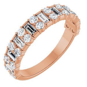 14K Rose Gold Straight Baguette 3 X 1.5 Mm Polished 9/10 Ctw Natural Diamond Anniversary Band Size 7