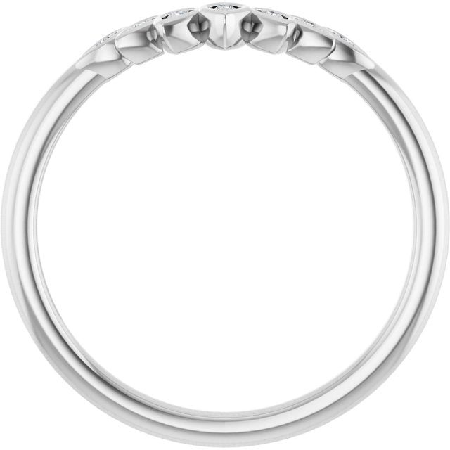 14K White Or Rose Gold Round Polished .025 Ctw Natural Diamond Floral Contour Band, Size 7