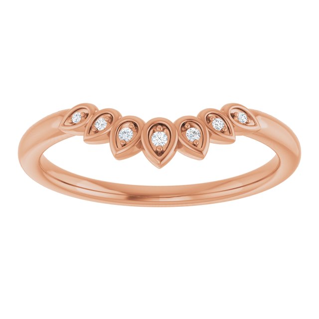 14K White Or Rose Gold Round Polished .025 Ctw Natural Diamond Floral Contour Band, Size 7
