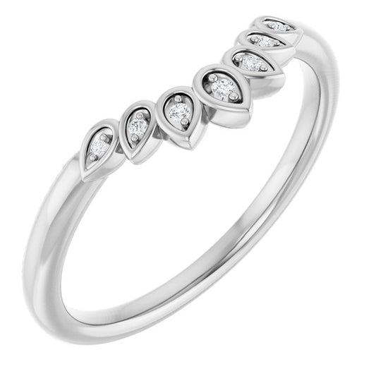 14K White Or Rose Gold Round Polished .025 Ctw Natural Diamond Floral Contour Band, Size 7