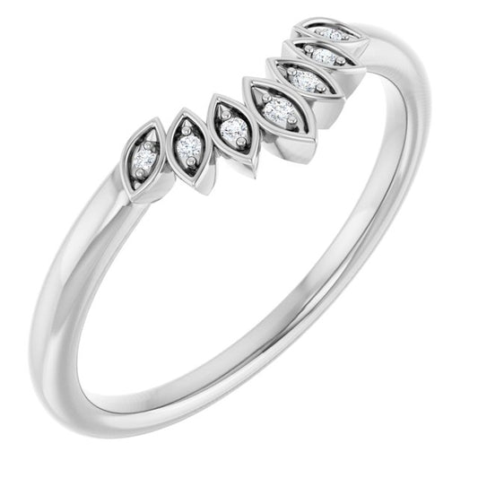 14K White Gold Round Polished .025 Ctw Natural Diamond Floral Contour Band, Size 7