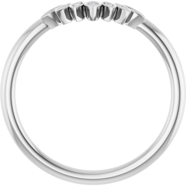 14K White Gold Round Polished .025 Ctw Natural Diamond Floral Contour Band, Size 7