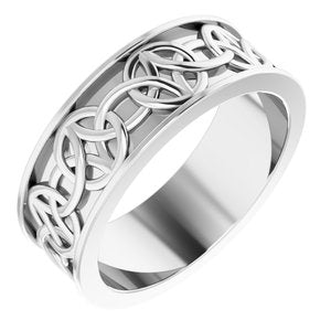 14K Yellow Or White Or Rose Gold Or Sterling Silver Or Platinum Celtic-Inspired Flat Band
