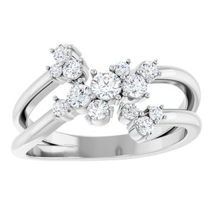 14K White Gold Round Polished 1/2 Ctw Natural Diamond Cluster Bypass Ring Size 7