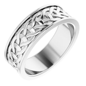 14K White Gold Woven-Design Band Size 8
