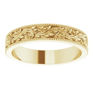 14K Yellow Or White Or Rose Gold Or Sterling Silver Or Platinum Milgrain Edge Floral Flat Band