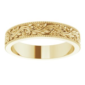 18K Yellow Or Rose Gold Milgrain Edge Floral Flat Band