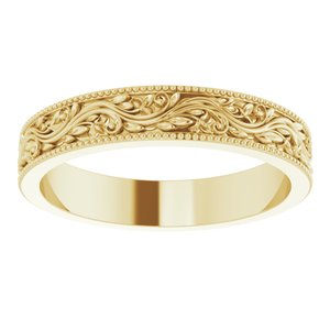 18K Yellow Or Rose Gold Milgrain Edge Floral Flat Band