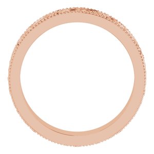 14K Yellow Or White Or Rose Gold Or Sterling Silver Or Platinum Milgrain Edge Floral Flat Band