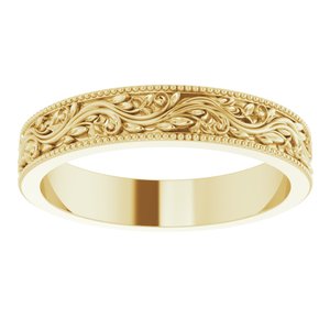 14K Yellow Or White Or Rose Gold Or Sterling Silver Or Platinum Milgrain Edge Floral Flat Band