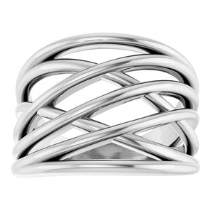 14K White Gold Polished Criss-Cross Ring Size 7