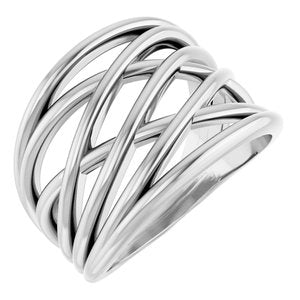 14K White Gold Polished Criss-Cross Ring Size 7