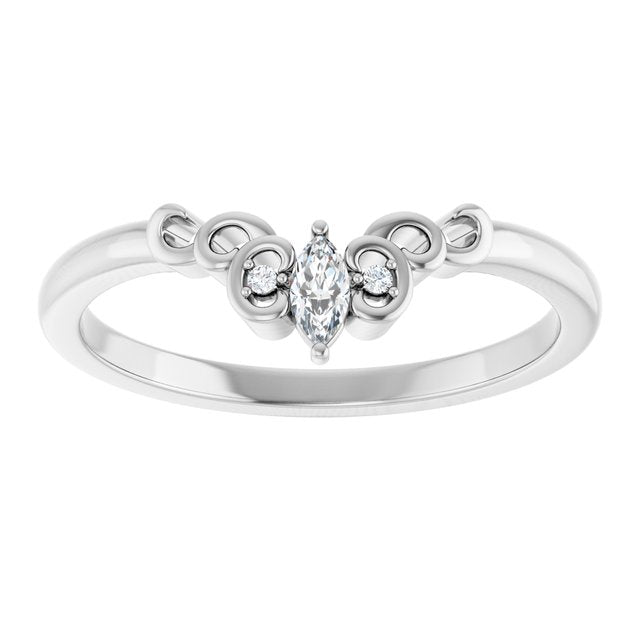 14K White Or Yellow Gold Marquise 4 X 2 Mm Polished .07 Ctw Natural Diamond Sculptural Contour Band, Size 7
