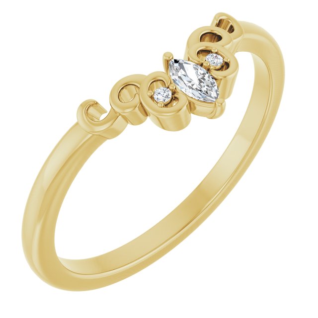 14K White Or Yellow Gold Marquise 4 X 2 Mm Polished .07 Ctw Natural Diamond Sculptural Contour Band, Size 7