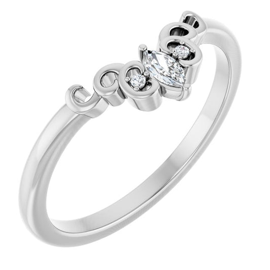 14K White Or Yellow Gold Marquise 4 X 2 Mm Polished .07 Ctw Natural Diamond Sculptural Contour Band, Size 7