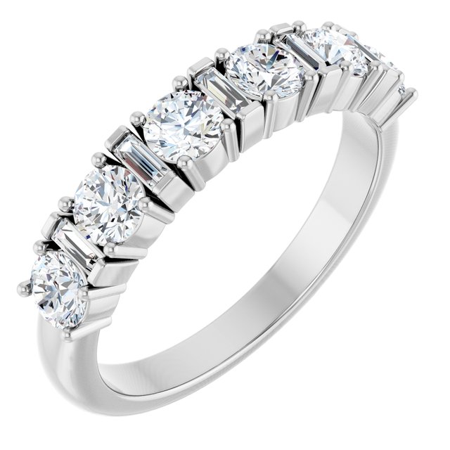 14K White Gold Round 3.5 Mm Polished 1 Ctw Natural Diamond Anniversary Band, Size 7