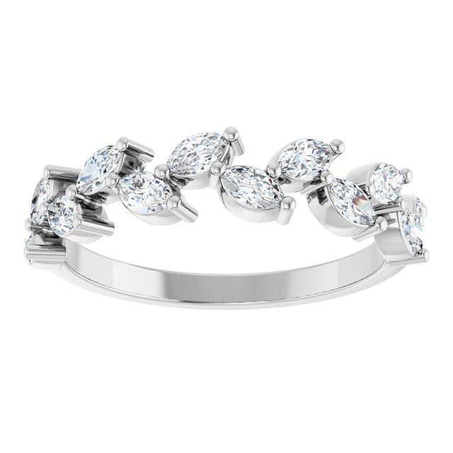14K White Gold Marquise 3.5 X 2 Mm Polished 5/8 Ctw Natural Diamond Anniversary Band, Size 7