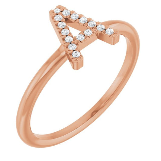 14K Yellow Or White Or Rose Gold Round I1, G-H Polished Natural Diamond Intial A Ring, Size 7
