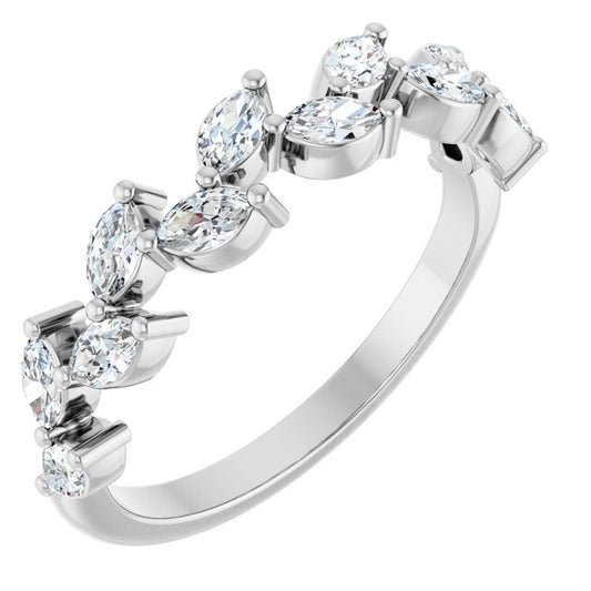 14K White Gold Marquise 3.5 X 2 Mm Polished 5/8 Ctw Natural Diamond Anniversary Band, Size 7