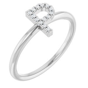 14K White Gold Initial P Round 1 Mm I1, G-H Polished .05 Ctw Natural Diamond Initial Ring Size 7